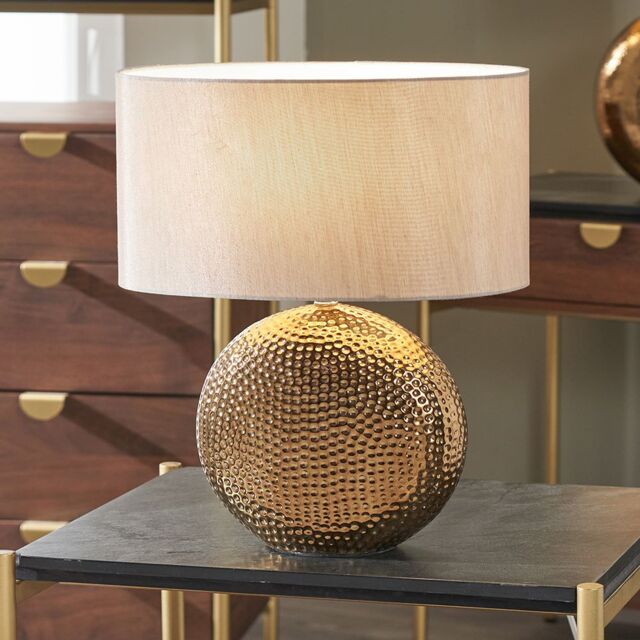 Ruma Dot Pattern Embossed Silver Textured Ceramic Table Lamp in Bronze - image 1