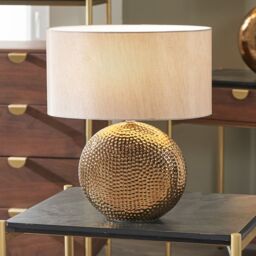 Ruma Dot Pattern Embossed Silver Textured Ceramic Table Lamp in Bronze