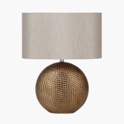 Ruma Dot Pattern Embossed Silver Textured Ceramic Table Lamp in Bronze - thumbnail 2