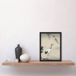 Artery8 Kano Motonobu Framed Wall Art Print Japan Crane & Swallows in Green - Size: A4 - thumbnail 2