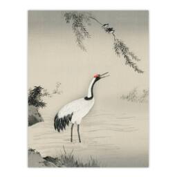 Artery8 Kano Motonobu Framed Wall Art Print Japan Crane & Swallows in Green - Size: A4 - thumbnail 3