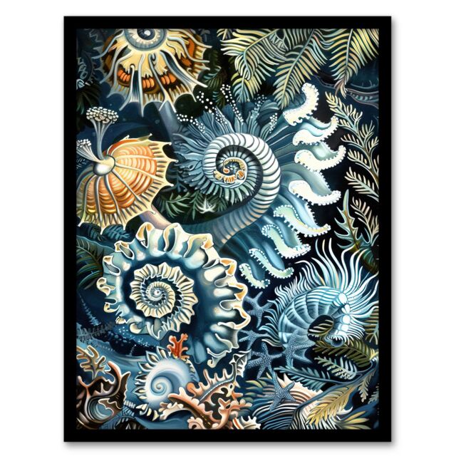 "Artery8 Sea Ocean Life Coral Reef Forms Design Framed Art Print in Blue - Size: W12"" x H16""" - image 1