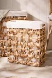 Dibor Traditional Style Wicker Medium Rectangular Indoor Storage Basket with Cotton H48 x W41cm in Natural