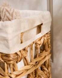 Dibor Traditional Style Wicker Medium Rectangular Indoor Storage Basket with Cotton H48 x W41cm in Natural - thumbnail 4