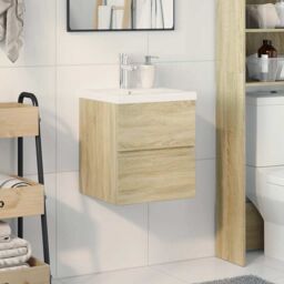Berkfield Home 2 Piece Bathroom Furniture Set Sonoma Oak Engineered Wood in Brown - thumbnail 3