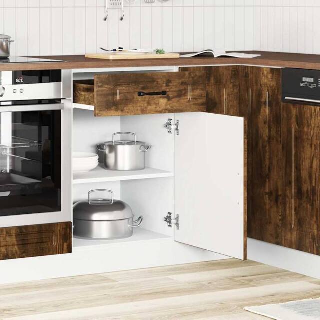 Berkfield Home Kitchen Base Cabinet Kalmar Smoked Oak Engineered Wood in Brown - image 1
