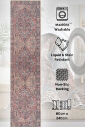 Kukoon Washable Runner Rug Terracotta Distressed Long Hallway Carpet Mat 80cm x 300cm in Red - Size: 80 cm x 300 cm - thumbnail 1