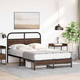 Berkfield Home Bed Frame without Mattress 120x200 cm Brown Oak Engineered Wood - Size: Small Double - thumbnail 4