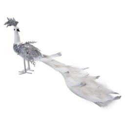 VFM e-Store Christmas Velvet Peacock Decoration 20cm x 17cm Silver X 1 - Size: 20 cm x 17 cm