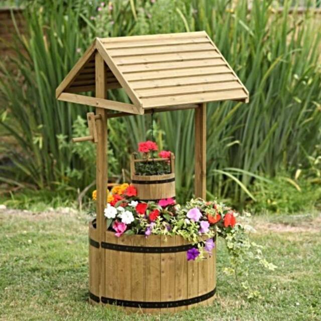 Marco Paul Giant Wishing Well Flower Planter in Brown - image 1