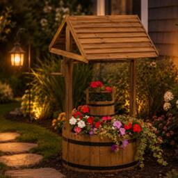 Marco Paul Giant Wishing Well Flower Planter in Brown - thumbnail 5