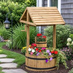 Marco Paul Giant Wishing Well Flower Planter in Brown - thumbnail 6