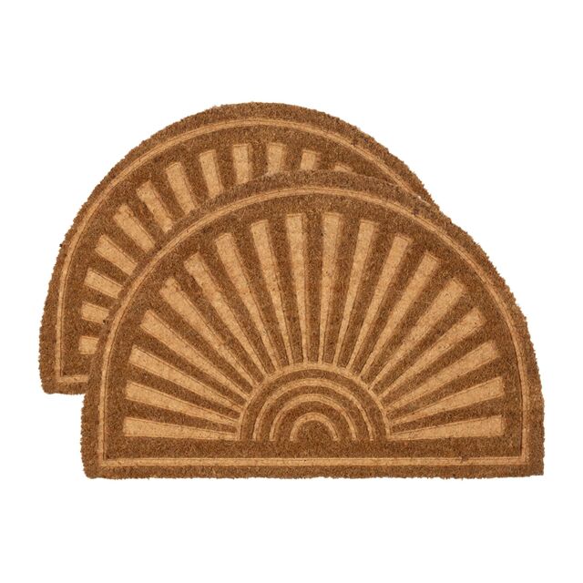 Nicola Spring Half Moon Coir Door Mats - 60 x 40cm - Embossed - Set of 2 in Brown - Size: 40 cm x 60 cm - image 1