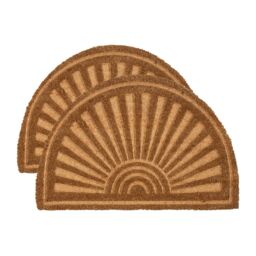 Nicola Spring Half Moon Coir Door Mats - 60 x 40cm - Embossed - Set of 2 in Brown - Size: 40 cm x 60 cm - thumbnail 1