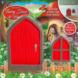 VFM e-Store Fairy Door, Enchanted Fairy Sized Red Door & Window - thumbnail 2
