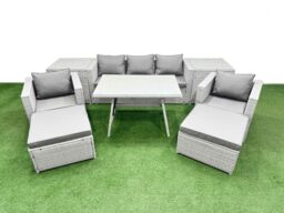 Fimous 9 Pieces Outdoor PE Rattan Sofa Armchair Set with 2 Big Stools in Light Grey - thumbnail 1
