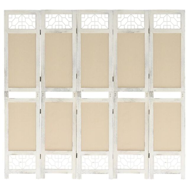 Berkfield Home 5-Panel Room Divider Cream 175x165 cm Fabric in Beige - image 1