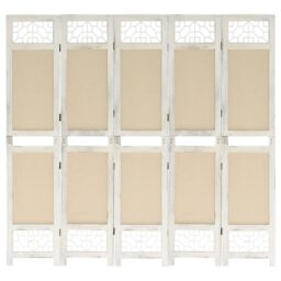 Berkfield Home 5-Panel Room Divider Cream 175x165 cm Fabric in Beige - thumbnail 1