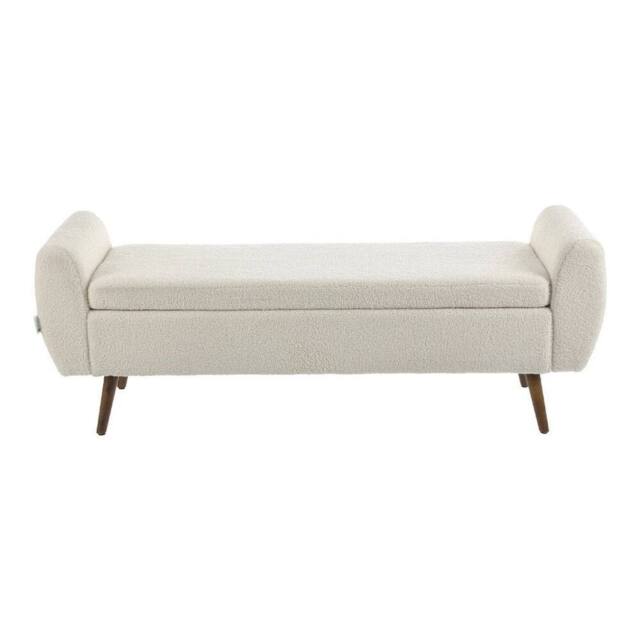 KORVIXA Beige Linen Fabric Upholstered Pouffe Storage Bench - Size: 100 cm x 100 cm - image 1