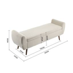 KORVIXA Beige Linen Fabric Upholstered Pouffe Storage Bench - Size: 100 cm x 100 cm - thumbnail 2