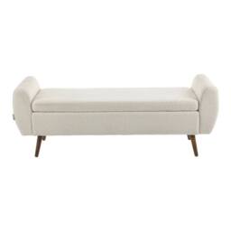 KORVIXA Beige Linen Fabric Upholstered Pouffe Storage Bench - Size: 100 cm x 100 cm - thumbnail 1
