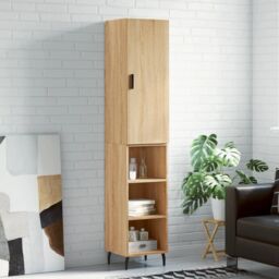 Berkfield Home Highboard Sonoma Oak 34.5x34x180 cm Engineered Wood in Brown - thumbnail 1