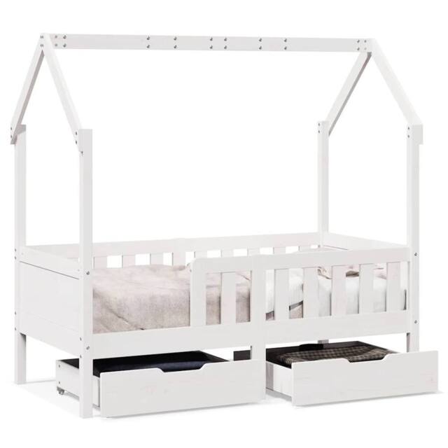 Berkfield Home Kids Bed Frame with Drawers without Mattress 80x160 cm Solid Wood in White - image 1