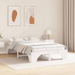 Berkfield Home White Bed Frame White Solid wood, Lacquered finish 135 x 190 cm Sturdy - thumbnail 4