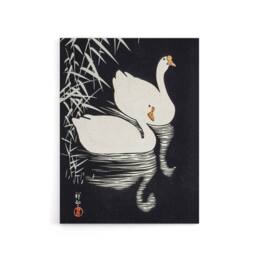 "Artery8 Geese Swimming By Reeds Canvas Wall Art Print Ohara Koson in Black - Size: W18"" x H24""" - thumbnail 1