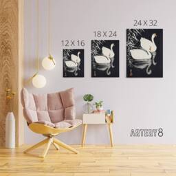 "Artery8 Geese Swimming By Reeds Canvas Wall Art Print Ohara Koson in Black - Size: W18"" x H24""" - thumbnail 4