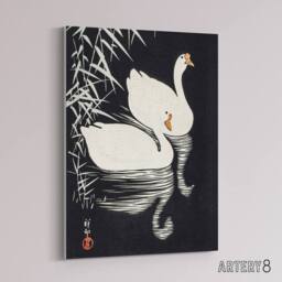 "Artery8 Geese Swimming By Reeds Canvas Wall Art Print Ohara Koson in Black - Size: W18"" x H24""" - thumbnail 2