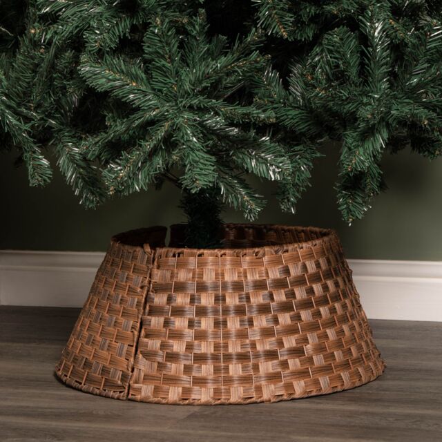 Samuel Alexander 40/58cm Medium KD Plastic Wicker Rattan Woven Christmas Tree Skirt in Brown - image 1