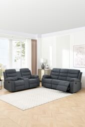 More4Homes Boston Manual Recliner Fabric 2+3 Seater Sofa Set w Drinks Console in Grey