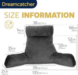 Dreamcatcher XL Reading Pillow Dark Grey Crushed Velvet Memory Foam Support Cushion - thumbnail 2