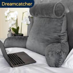 Dreamcatcher XL Reading Pillow Dark Grey Crushed Velvet Memory Foam Support Cushion - thumbnail 5