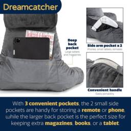 Dreamcatcher XL Reading Pillow Dark Grey Crushed Velvet Memory Foam Support Cushion - thumbnail 4