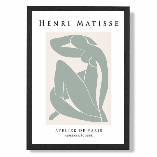 ARTZE Matisse Nude Green & Cream Framed Print SIZE: A4 with Black Frame in Pale Green - image 1