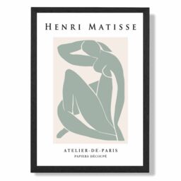 ARTZE Matisse Nude Green & Cream Framed Print SIZE: A4 with Black Frame in Pale Green - thumbnail 1