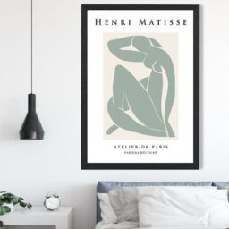 ARTZE Matisse Nude Green & Cream Framed Print SIZE: A4 with Black Frame in Pale Green - thumbnail 2