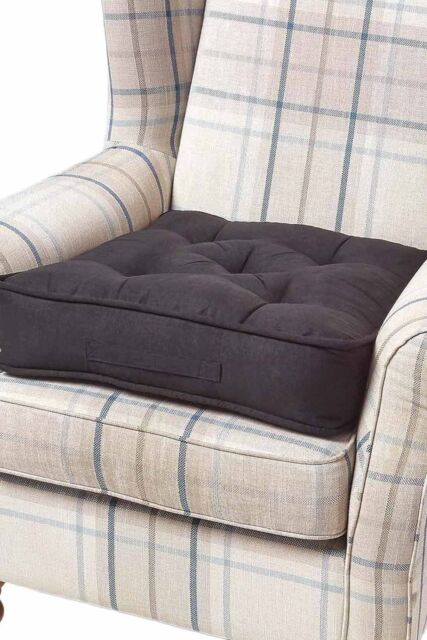 Homescapes Faux Suede Armchair Booster Cushion in Black - Size: 50 cm x 50 cm - image 1