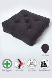 Homescapes Faux Suede Armchair Booster Cushion in Black - Size: 50 cm x 50 cm - thumbnail 5