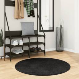 Berkfield Home Rug HUARTE Short Pile Soft & Washable Black √ò 100 cm - Size: Medium - thumbnail 2