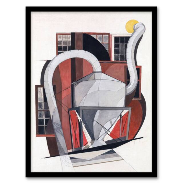"Artery8 Industrial Machinery Cubist Painting Demuth Framed Wall Art Print in White - Size: W12"" x H16""" - image 1