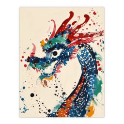 "Artery8 Wall Art Print Colourful Chinese Dragon Watercolour Paint Splat Poster - Size: W24"" x H32""" - thumbnail 1