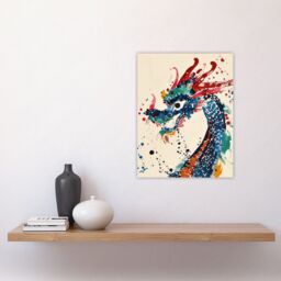 "Artery8 Wall Art Print Colourful Chinese Dragon Watercolour Paint Splat Poster - Size: W24"" x H32""" - thumbnail 4