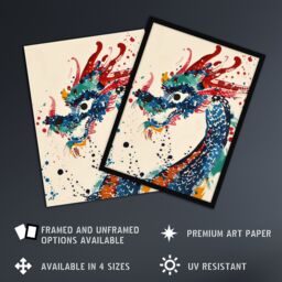 "Artery8 Wall Art Print Colourful Chinese Dragon Watercolour Paint Splat Poster - Size: W24"" x H32""" - thumbnail 2
