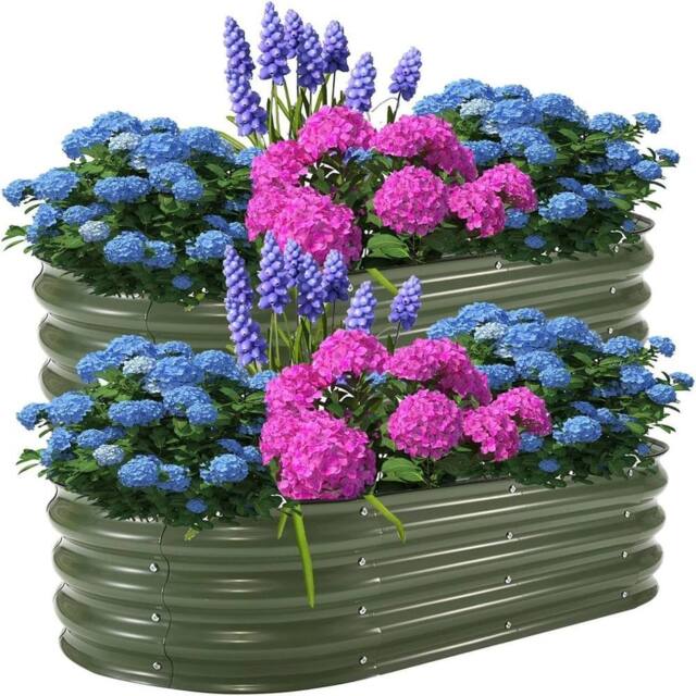 VOGREX 180 x 90 x 30cm Steel Raised Garden Bed Kit 2Pack Planter in Dark Olive - Size: 180 x 90 x 30 cm - image 1