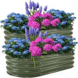 VOGREX 180 x 90 x 30cm Steel Raised Garden Bed Kit 2Pack Planter in Dark Olive - Size: 180 x 90 x 30 cm - thumbnail 6