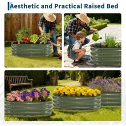 VOGREX 180 x 90 x 30cm Steel Raised Garden Bed Kit 2Pack Planter in Dark Olive - Size: 180 x 90 x 30 cm - thumbnail 3