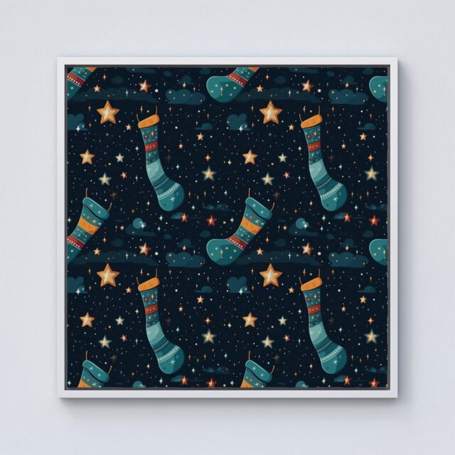 "Warren Reed - Designer Christmas Stocking In A Starry Night Sky Framed Canvas in Off-White - Size: W30"" x H30""" - image 1